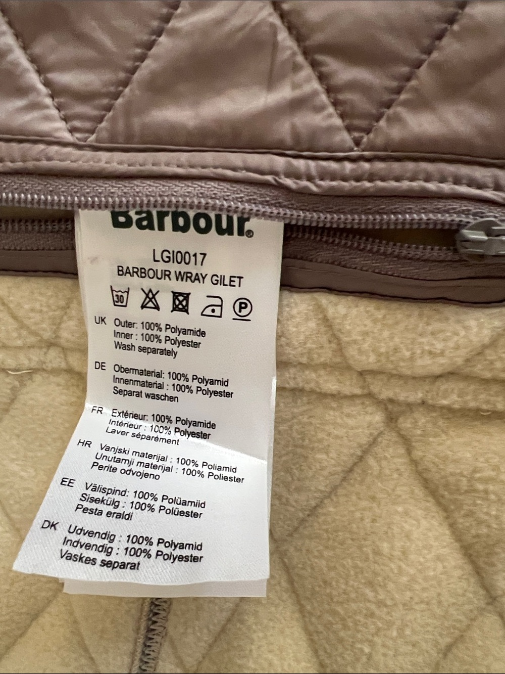 Barbour Wray Gilet Vest Quilted Khaki Quilted Fleece Lined Women's 12 - Picture 9 of 10